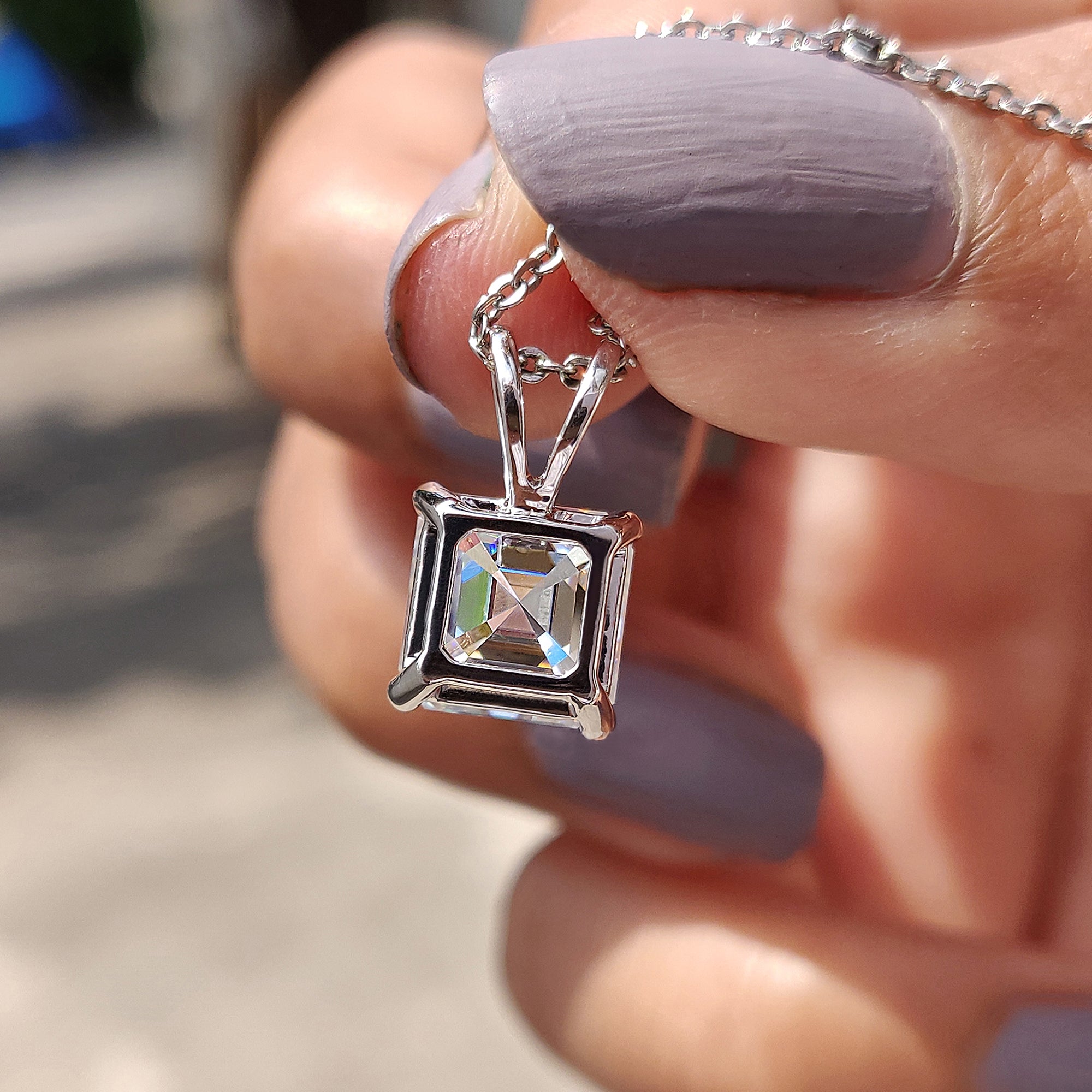 Asscher Cut Solitaire Diamond Pendant Secondary image