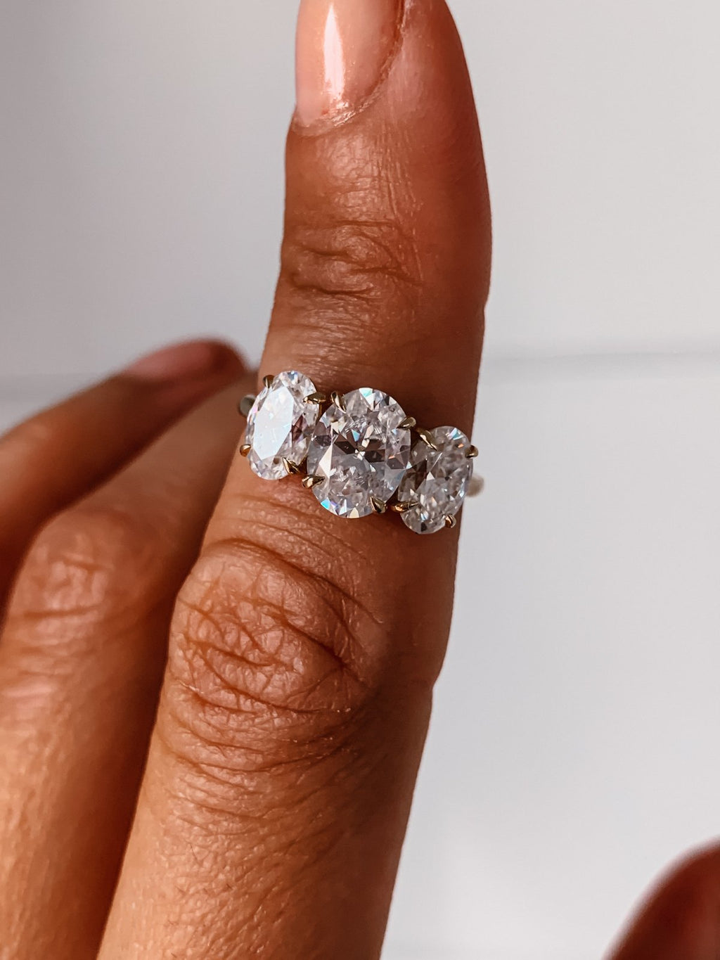 3.0 CT Oval Moissanite Three Stones Engagement Ring