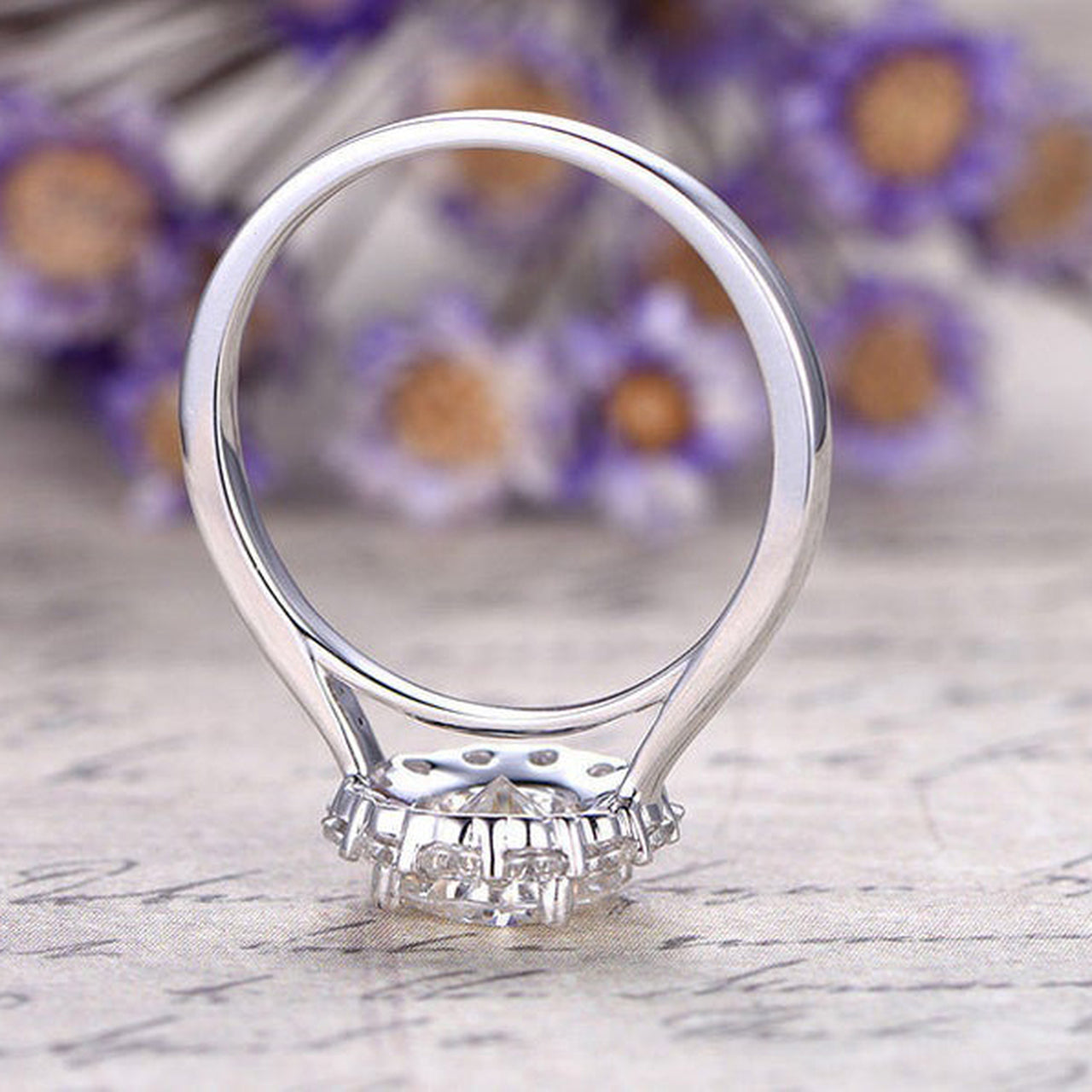 1.25 CT Floral Round Brilliant Cut Halo Moissanite Engagement Ring