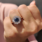 Blue Round Old European Cut Ring In Cluster Design