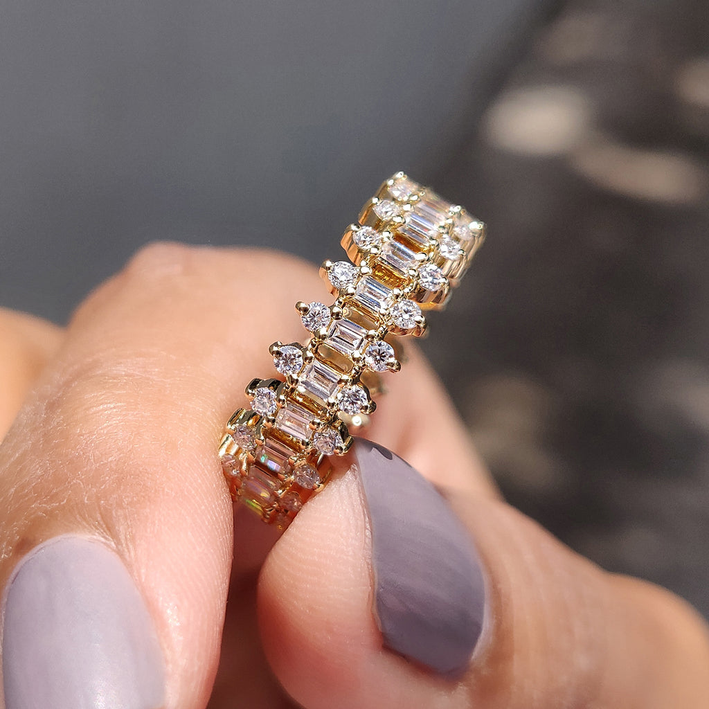 Unique Wedding Band - Three Row Eternity