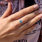 Moissanite Solitaire Ring In Cyan Blue Stone