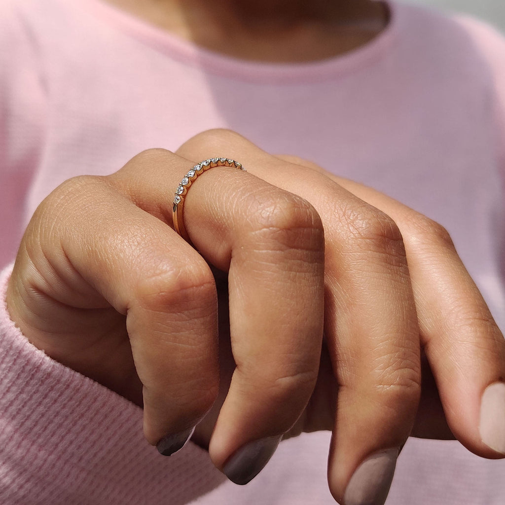Round Cut Half Eternity Band With French Pave Style