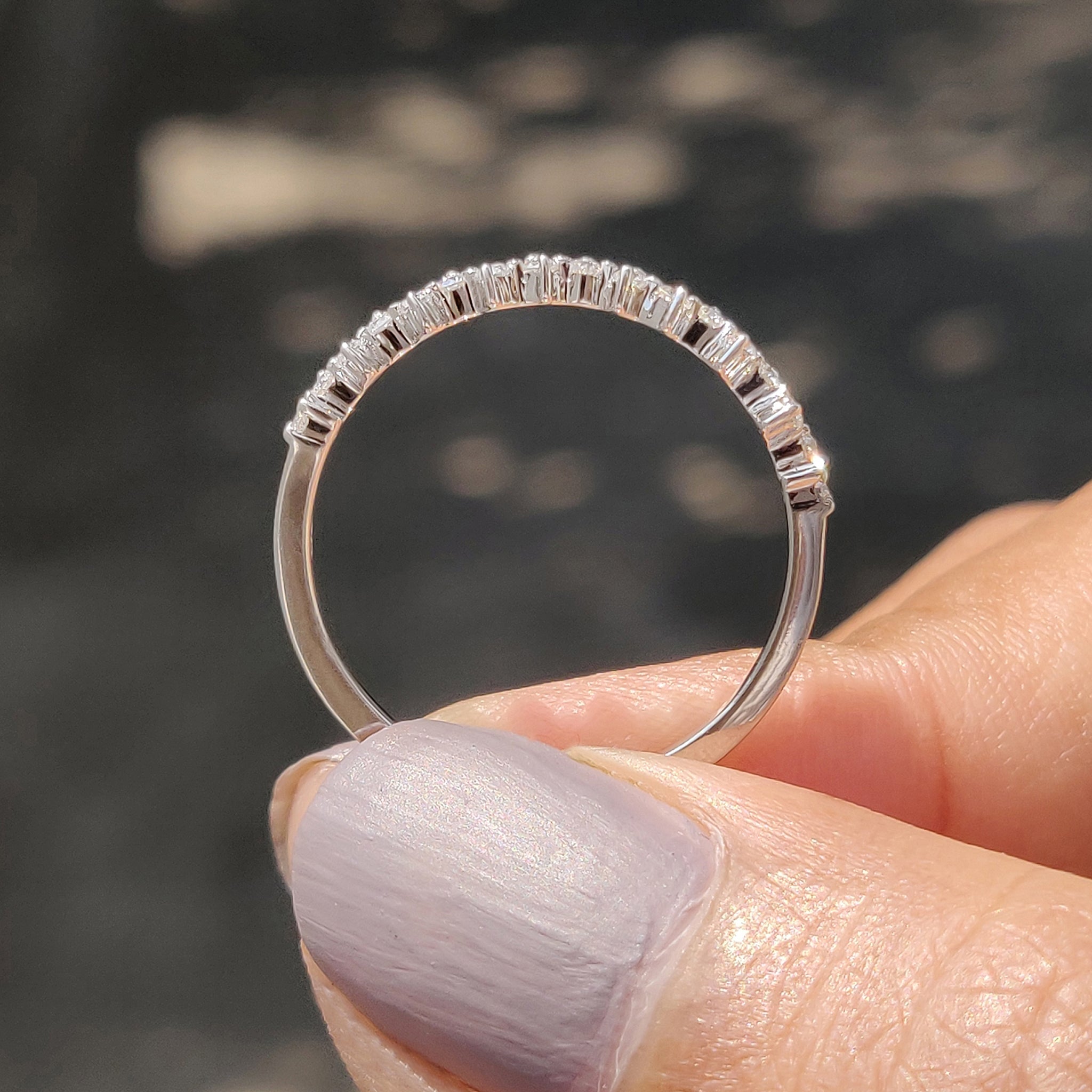 White Gold Round Cut Half Eternity Band In Zig Zag Style