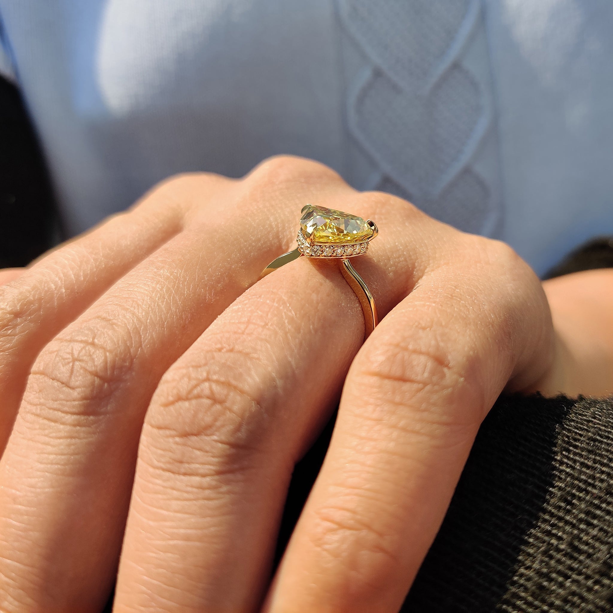 Trillion Cut Engagement Ring With Hidden Halo