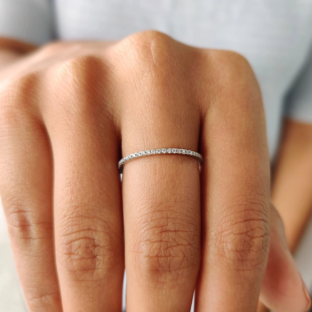 Minimalist Wedding Band with Round Cut Stones