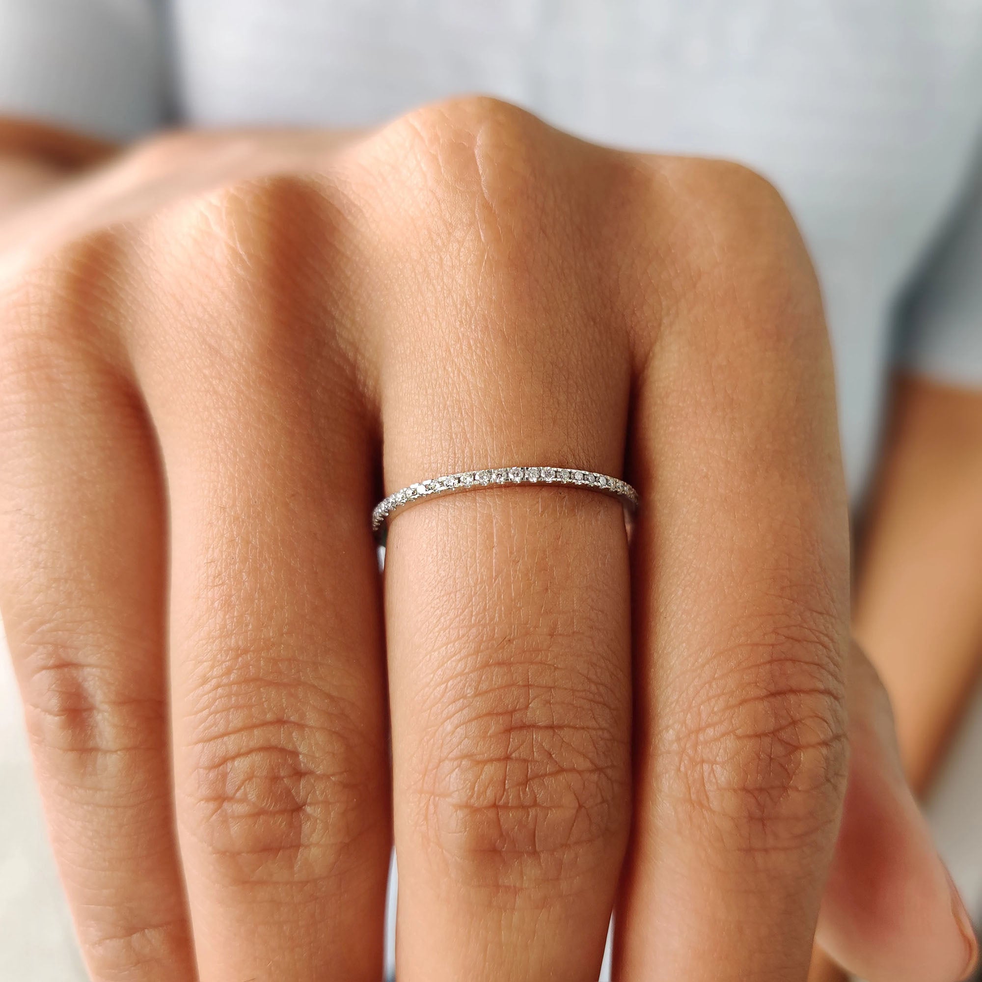 Minimalist Wedding Band with Round Cut Stones