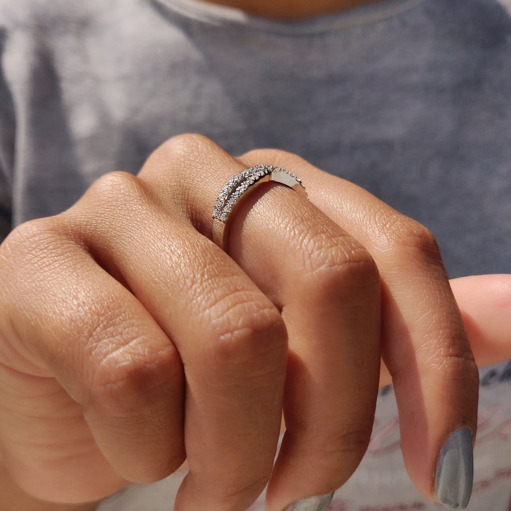 Round Moissanite Crossover Wedding Band