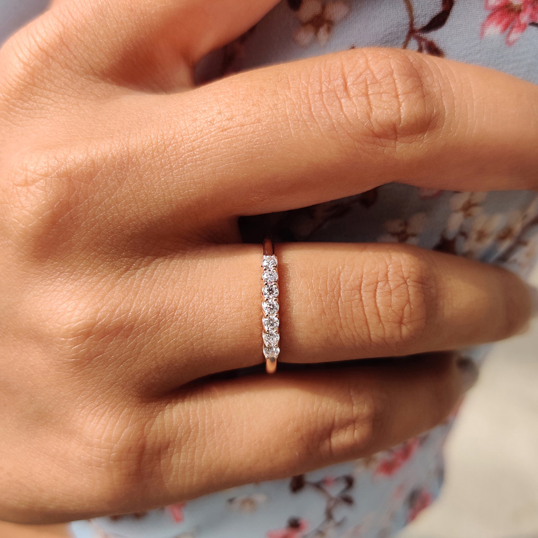 Round Moissanite Semi Eternity Band