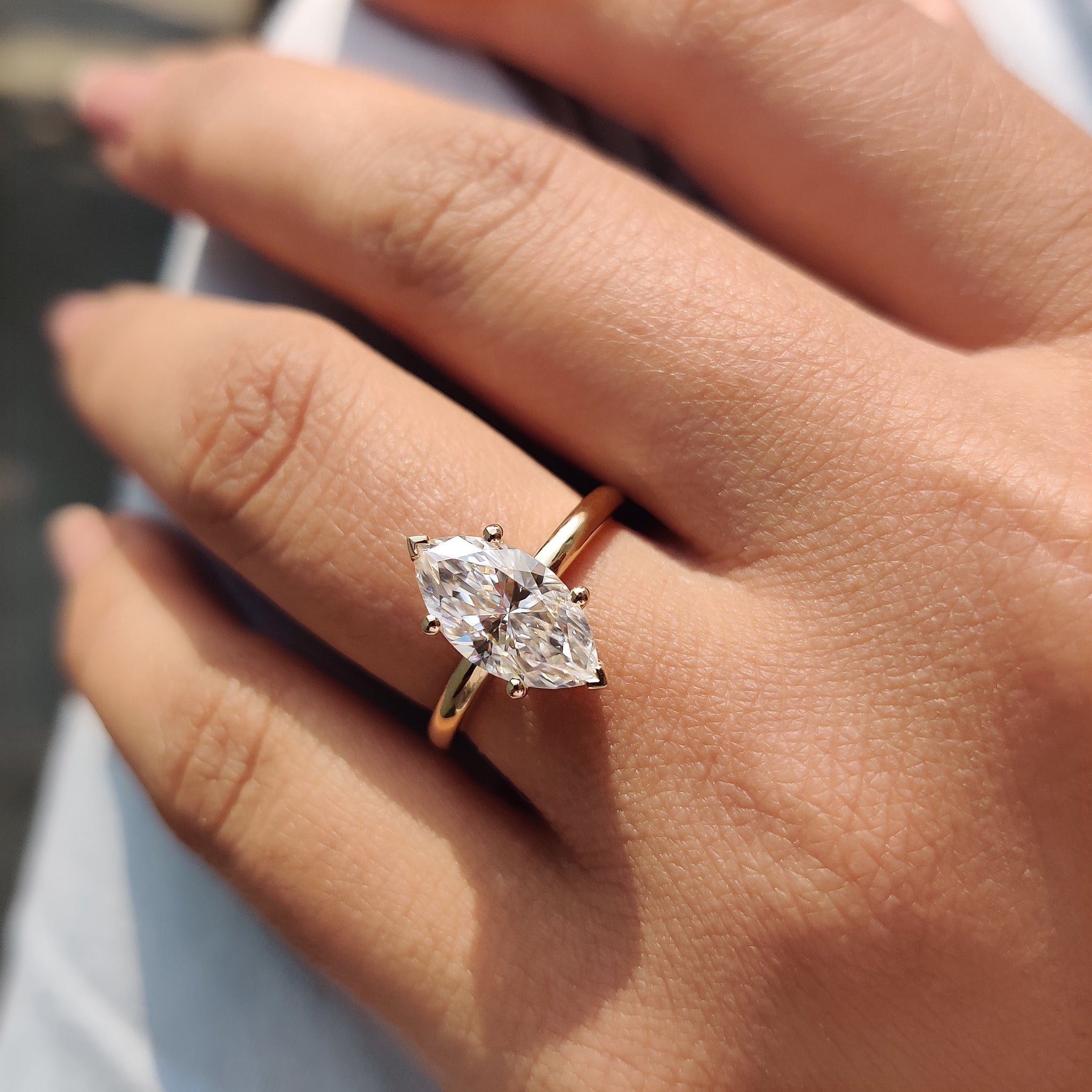 Marquise Cut Solitaire Ring With Hidden Halo Design Secondary image