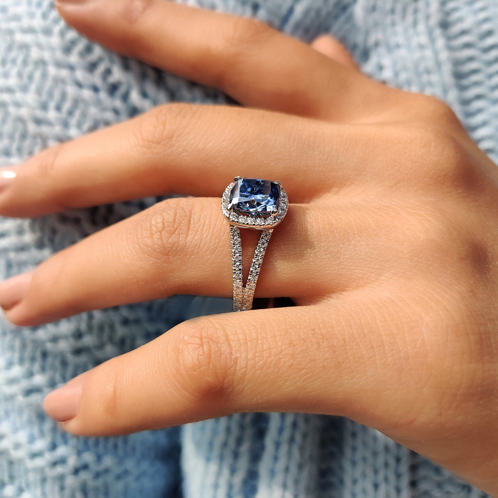 Cushion Cut Split Pave Engagement Ring