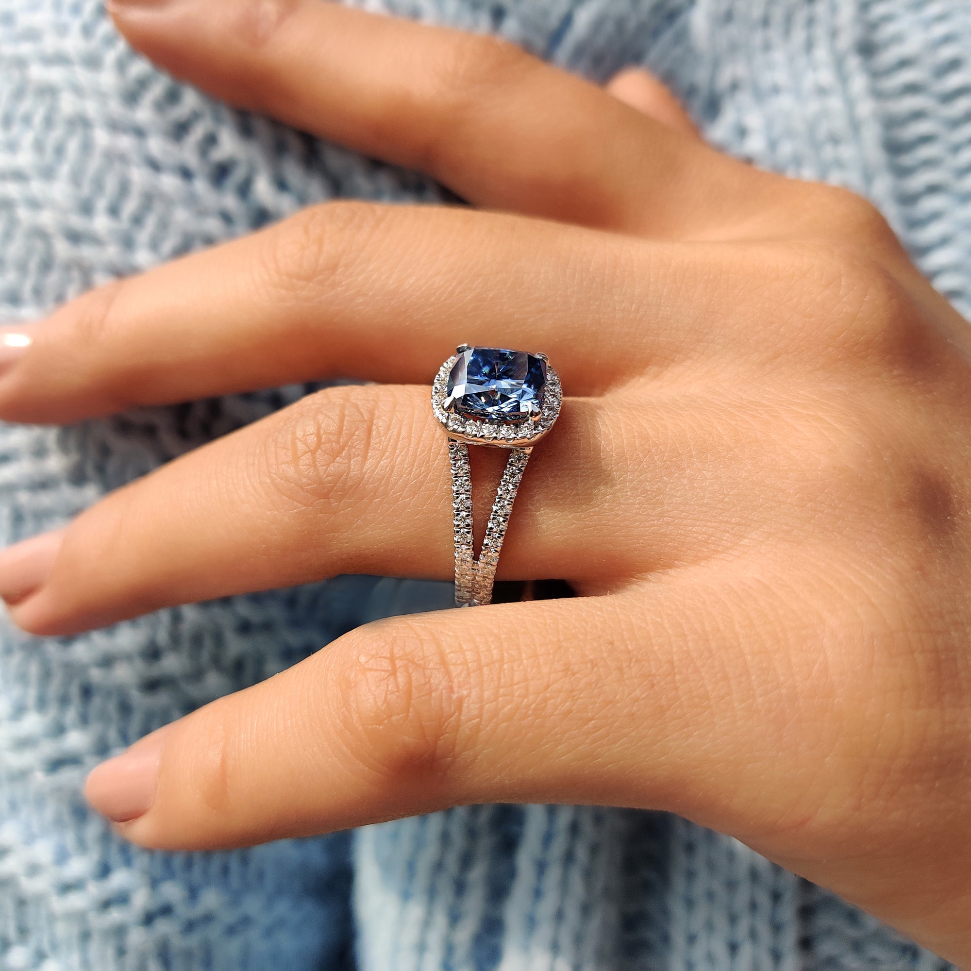 Cushion Cut Split Pave Engagement Ring