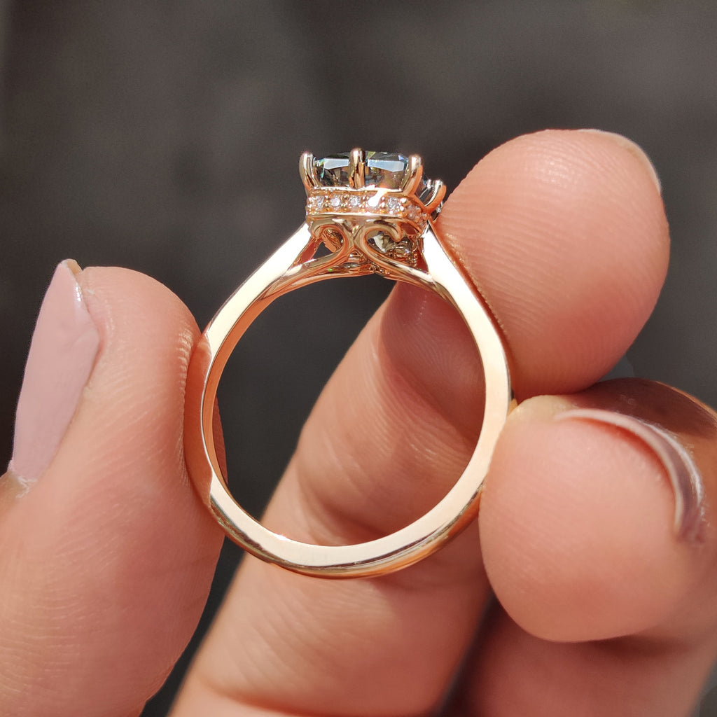 Cushion Cut Engagement Ring with hidden halo setting