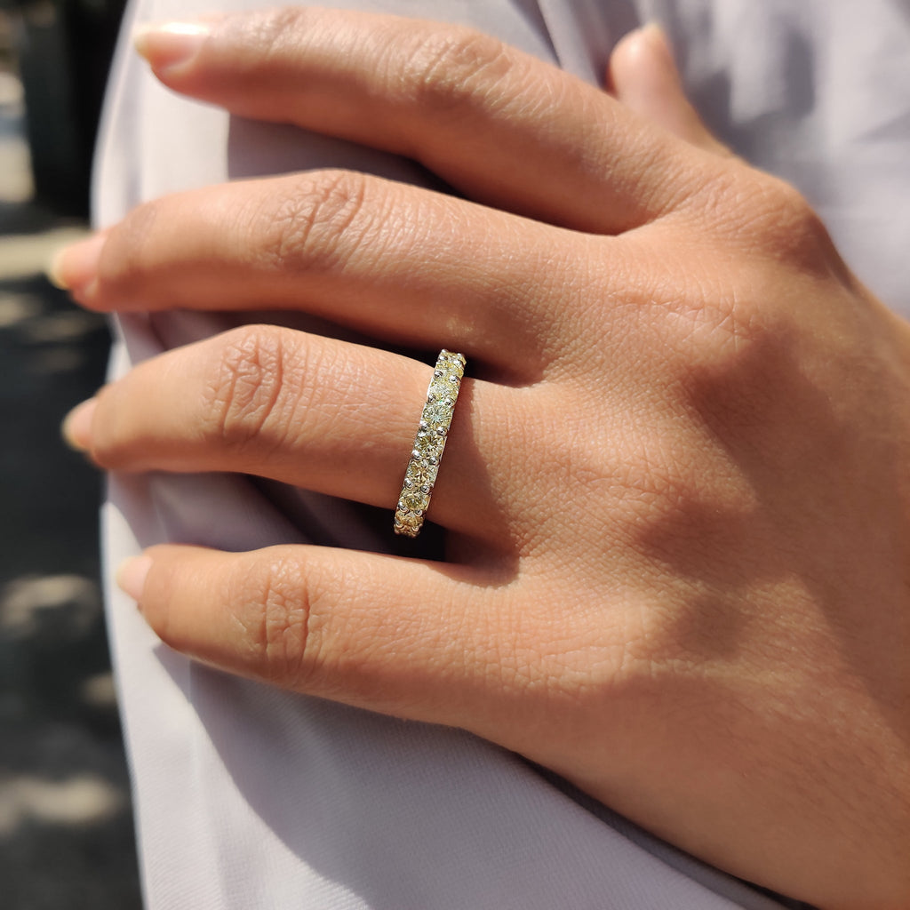 Moissanite Eternity Band In Canary Yellow Round Cut