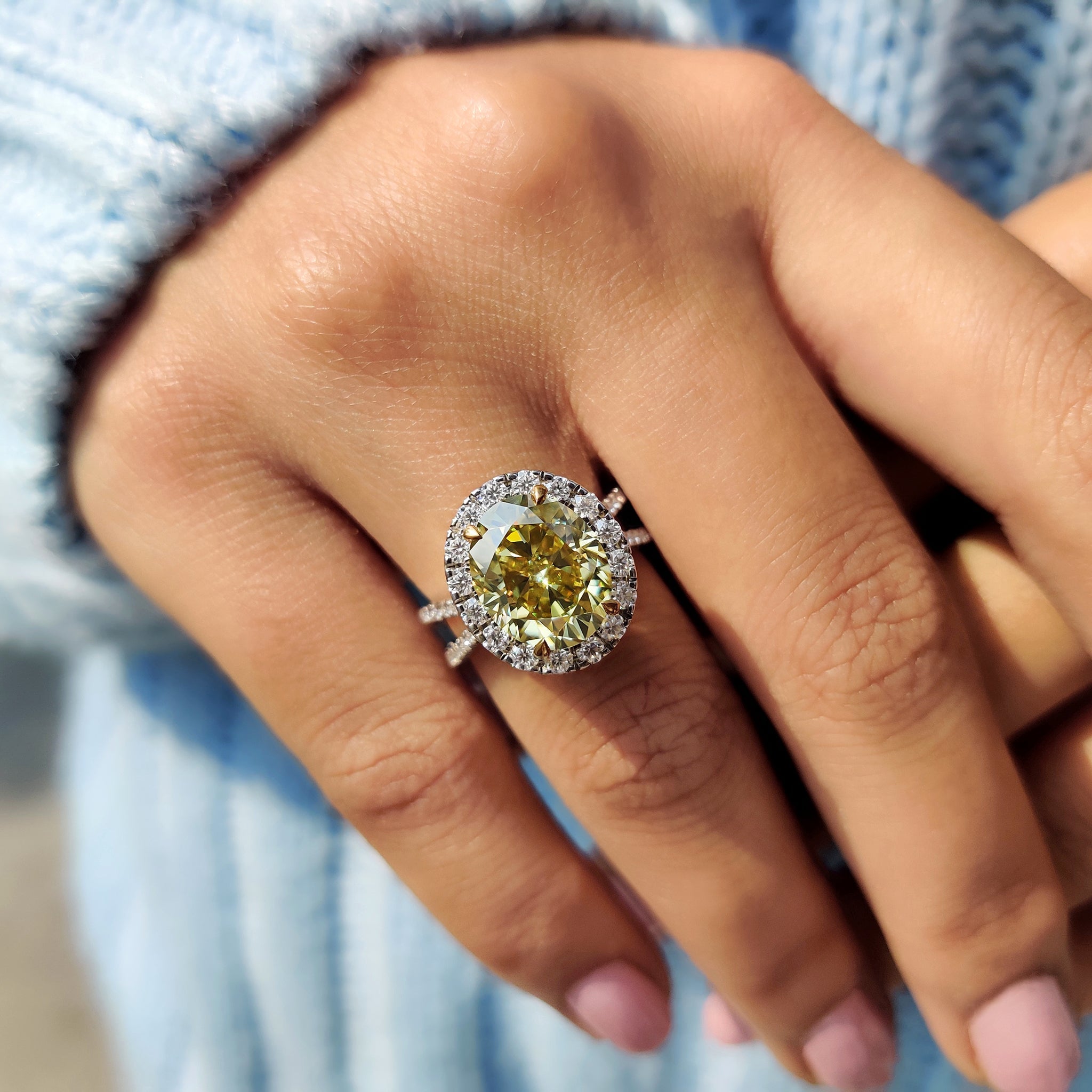 Double Hidden Halo Oval Cut Moissanite Ring