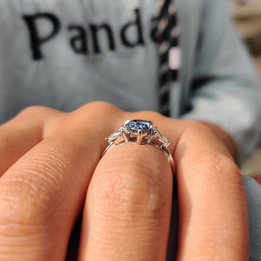 Three Stone Pear Cut Moissanite Ring