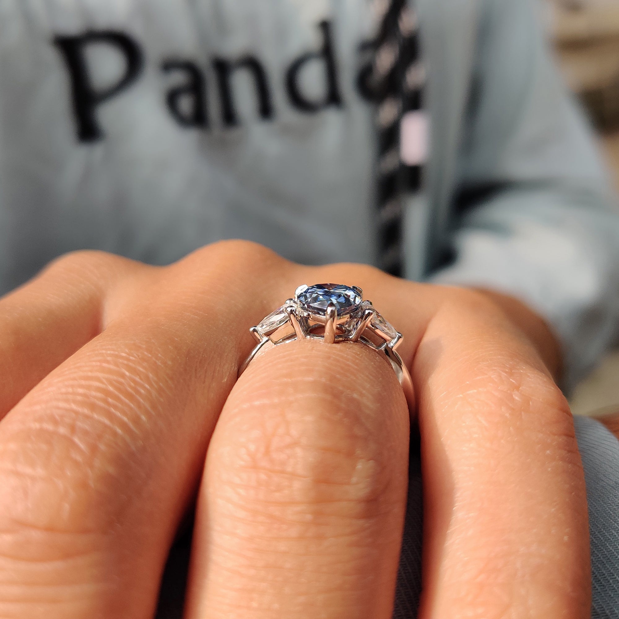 Three Stone Pear Cut Moissanite Ring