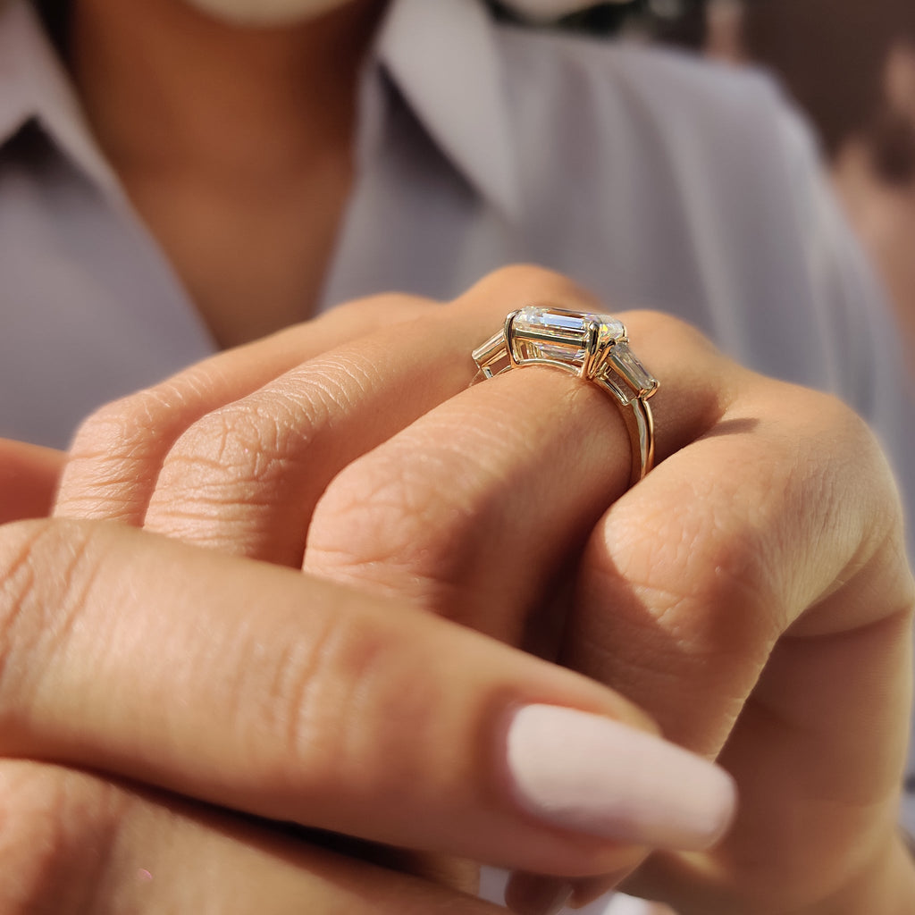 Three Stone Emerald Cut Moissanite Ring