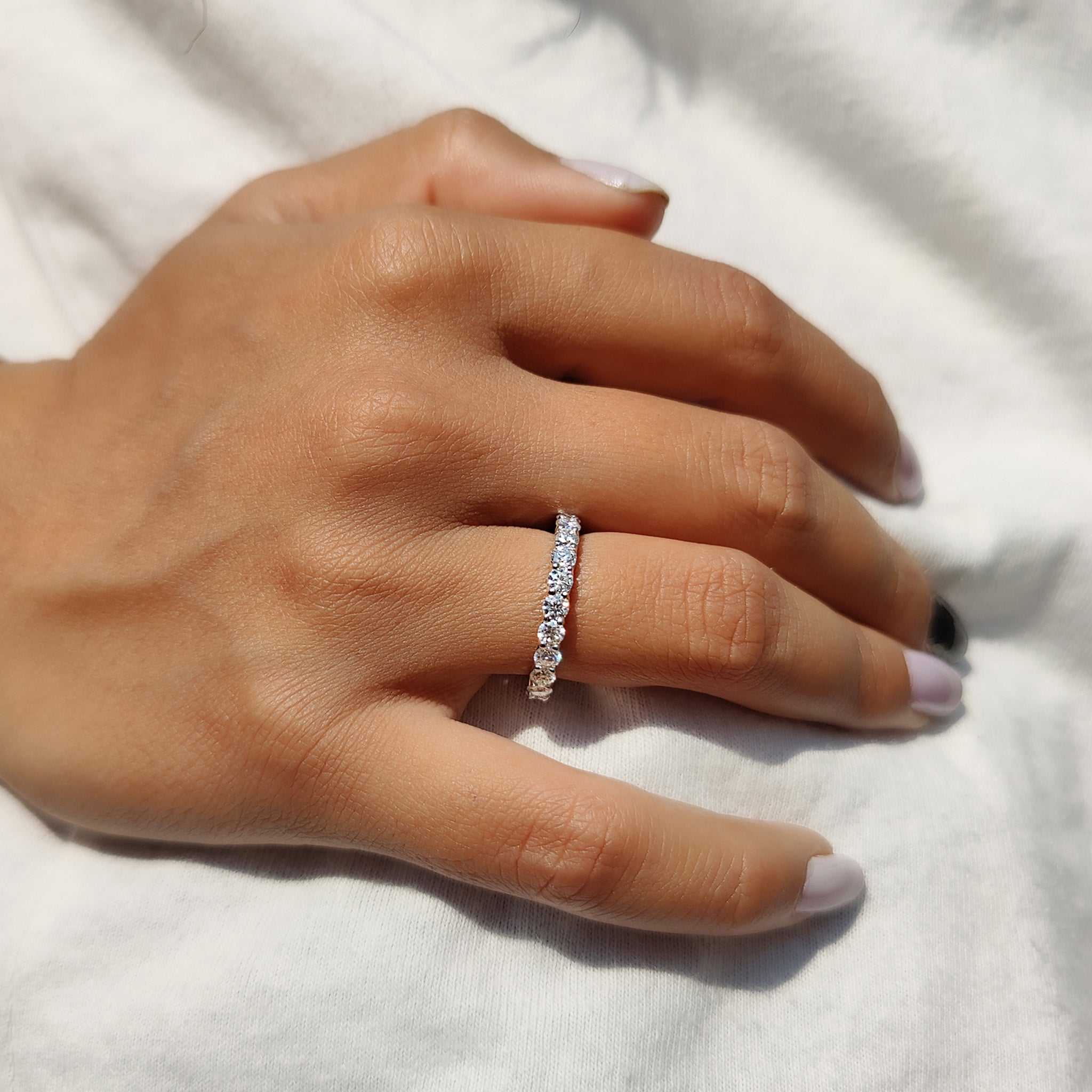 Round Moissanite Eternity Band White Gold