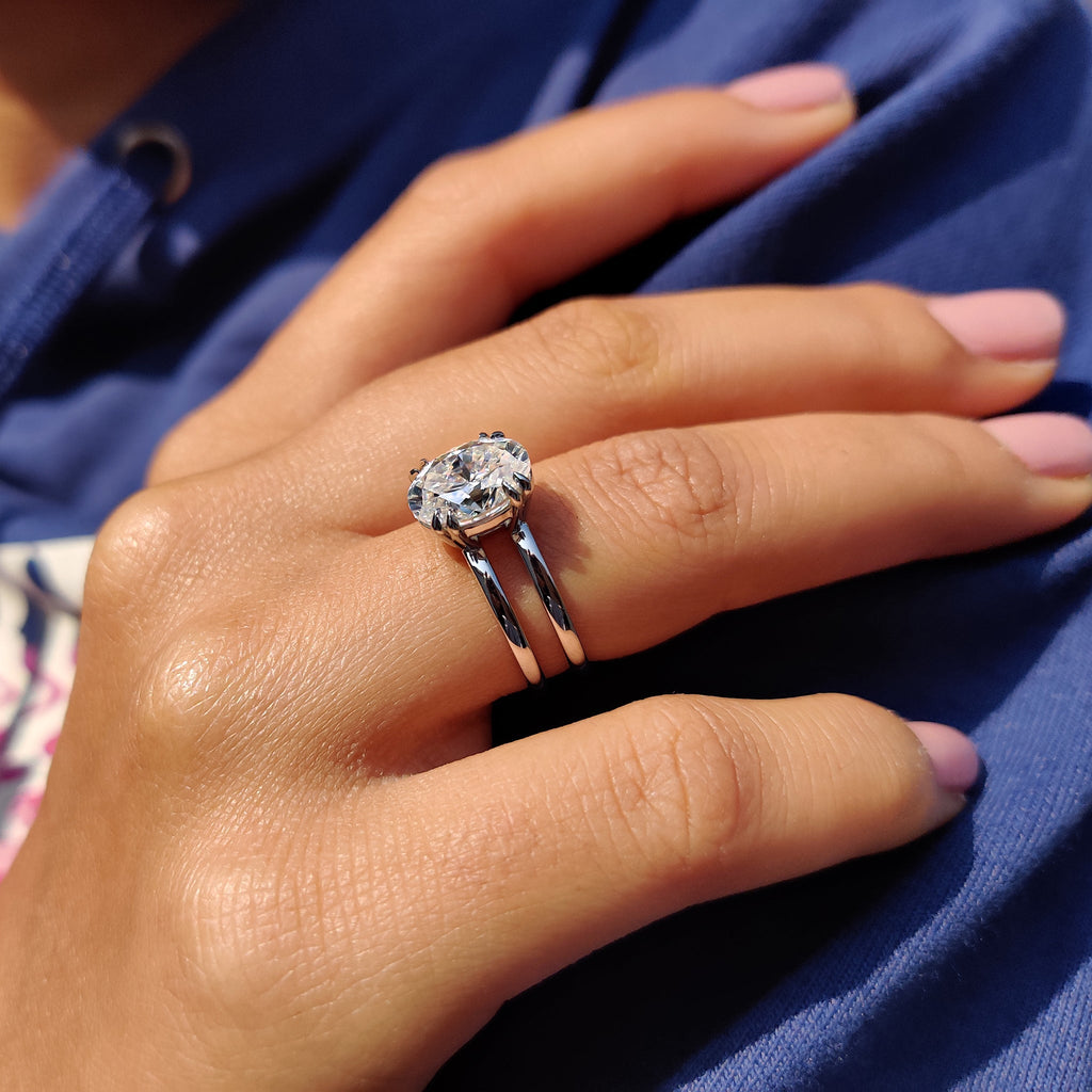 Oval Solitaire Engagement Ring In Double Shank Style