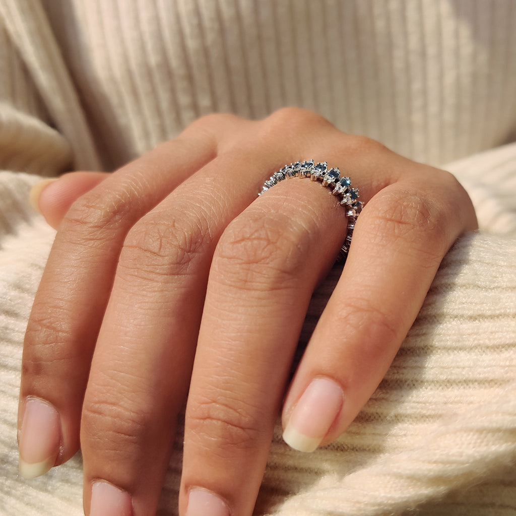 Baguette And Round Cut 3 Row Diamond Band