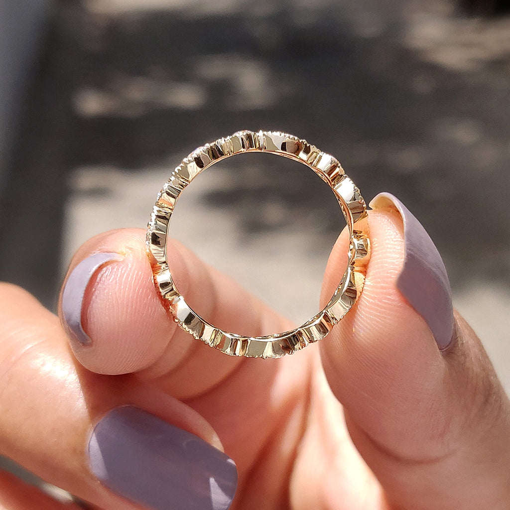 Milgrain Wedding Band With Marquise Shaped Outline