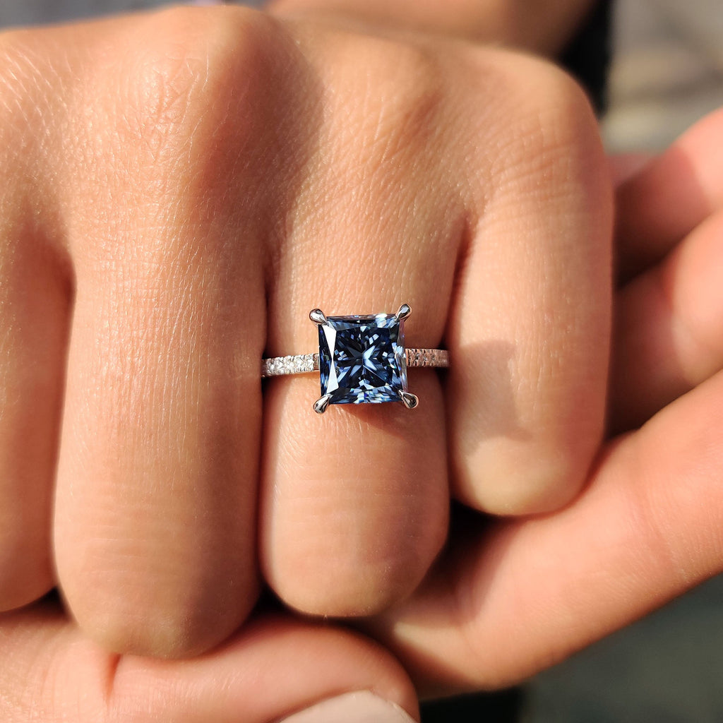 Royal Dark Blue Princess Cut Engagement Ring