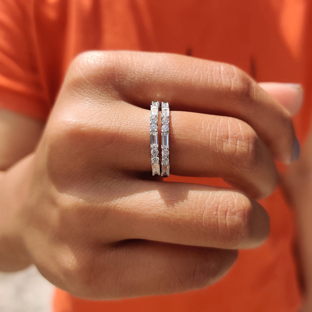 Round And Baguette Wedding Band In Half Eternity