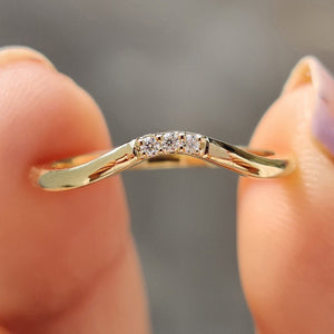 Round Cut Yellow Gold Curved Wedding Band