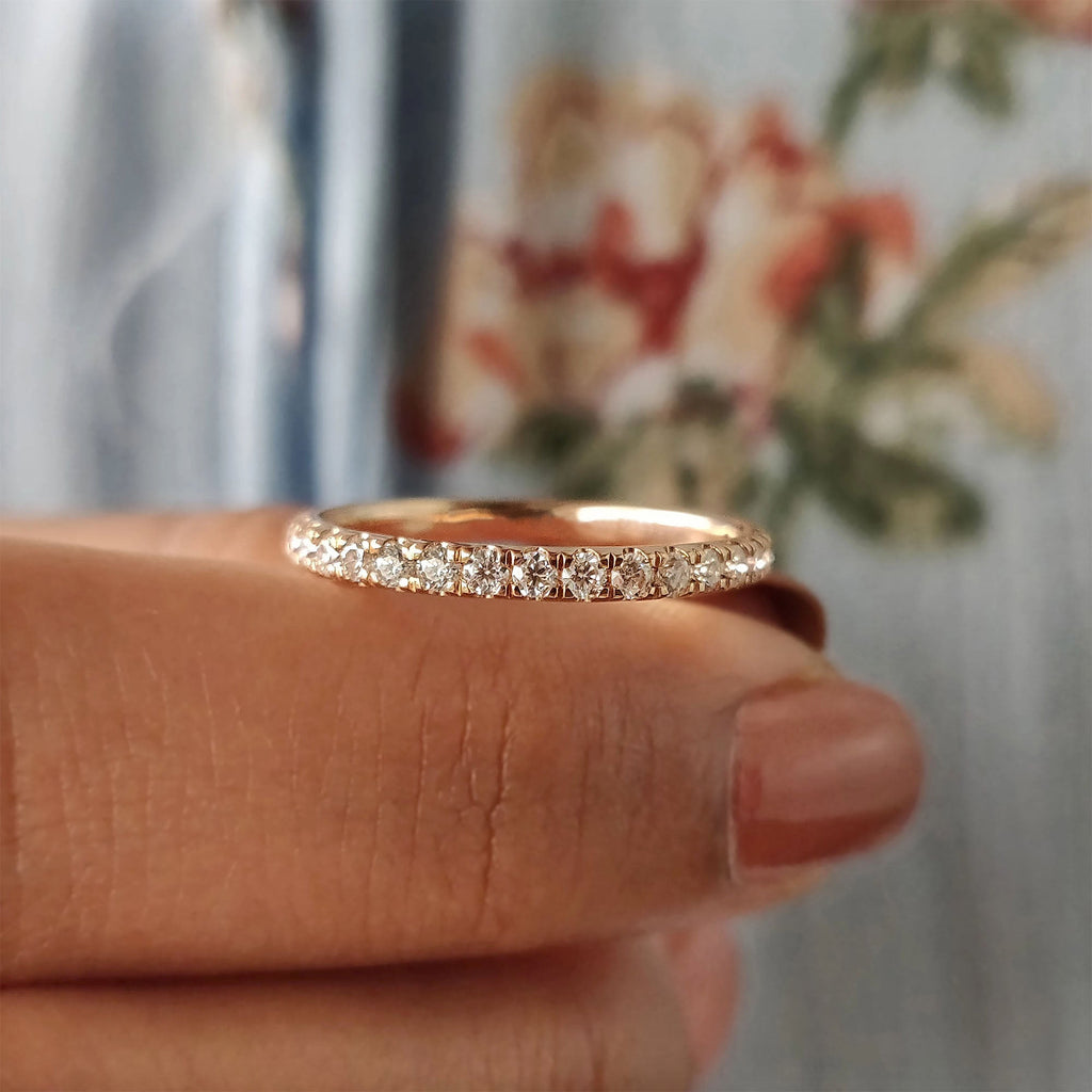Round Cut Rose Gold Moissanite Wedding Band