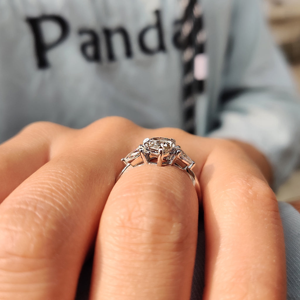 Three Stone Diamond Ring in Pear Diamond Setting