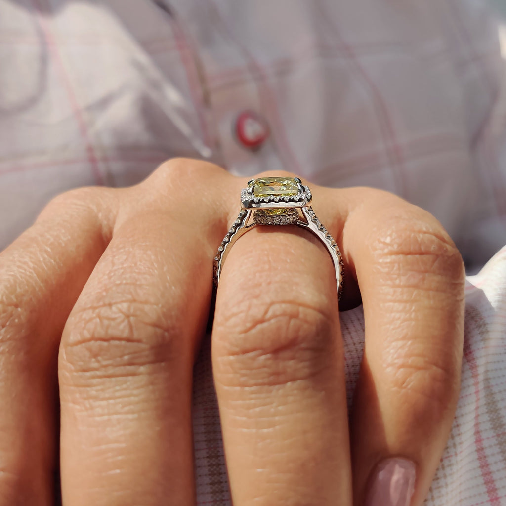 Princess Cut Moissanite Ring In Hidden Halo Style