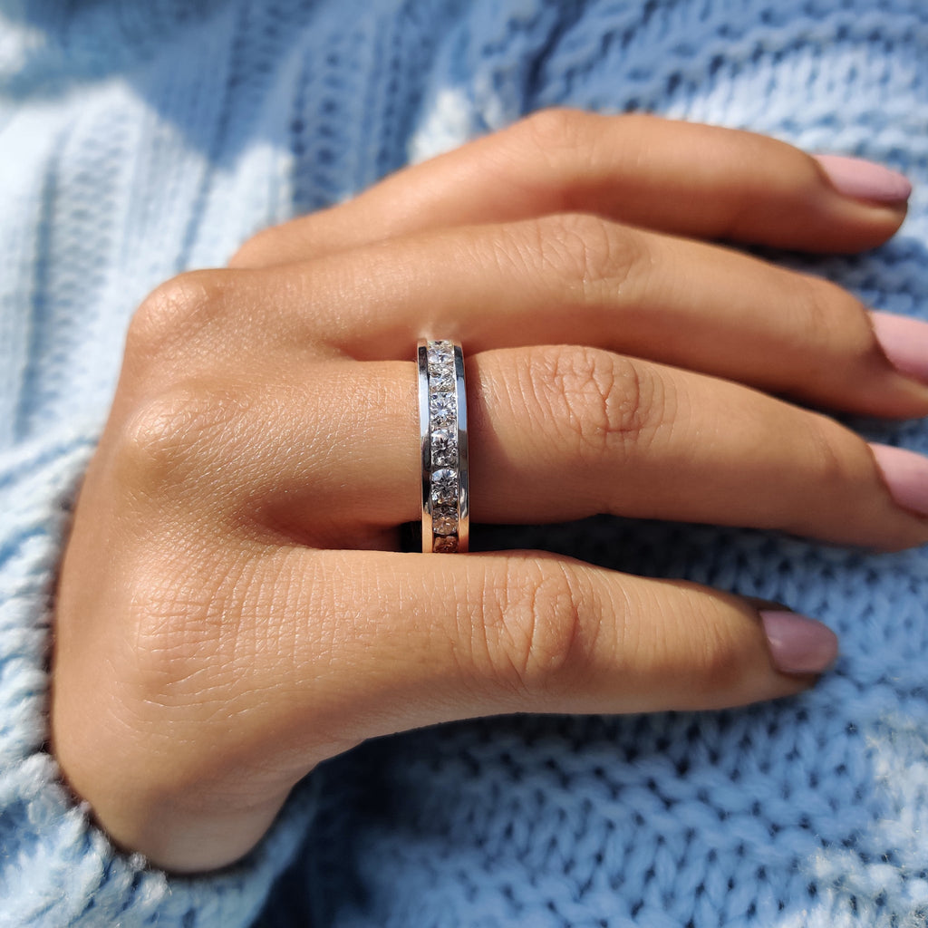 Round Cut Full Eternity Channel Set Wedding Band