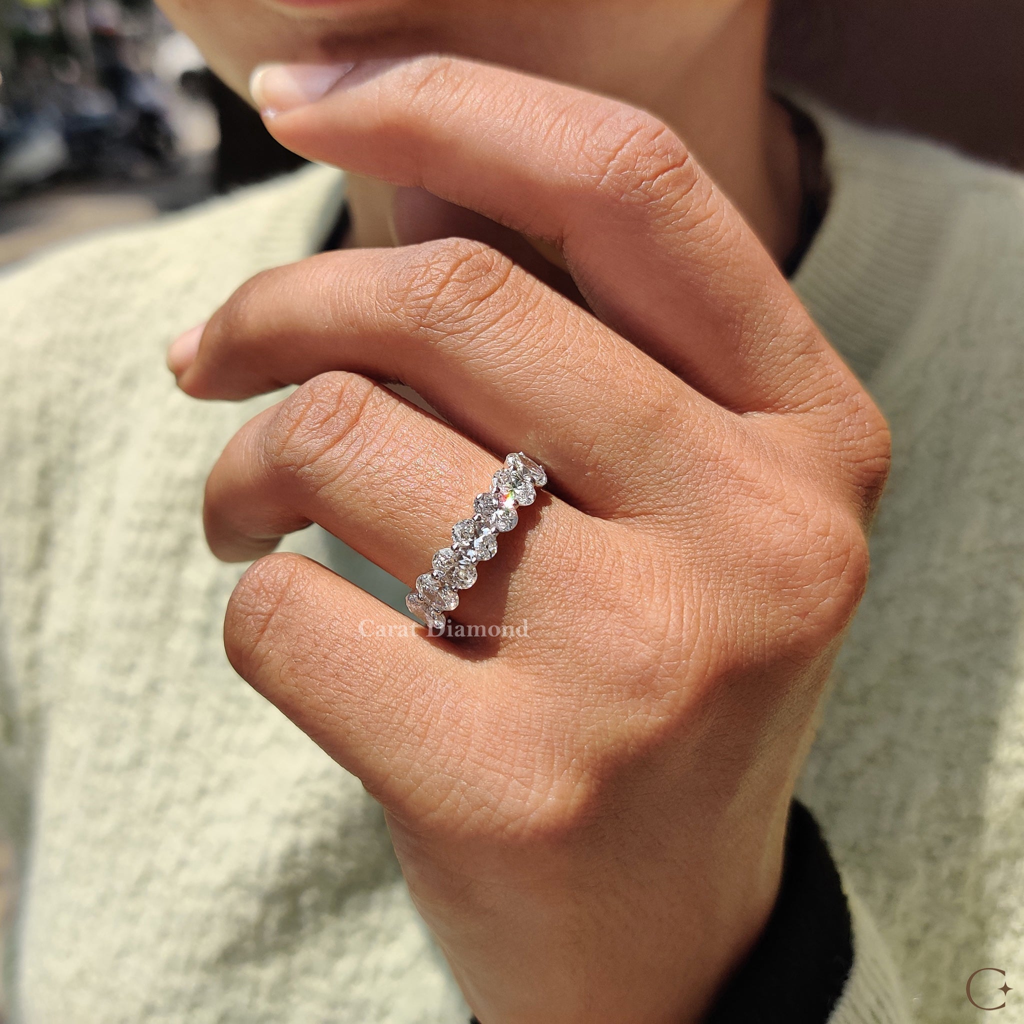Oval Diamond Wedding Band with 7 Stone