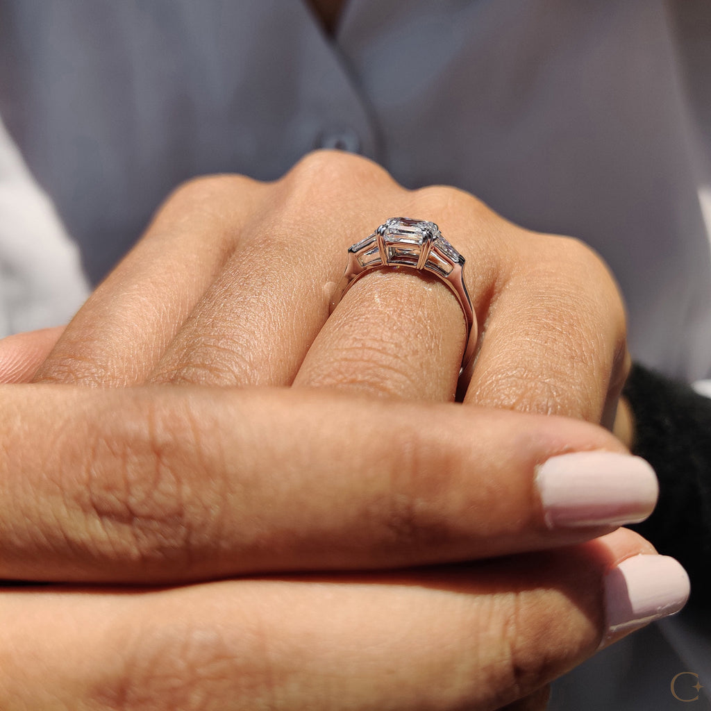 3 Stone Diamond Engagement Ring With Asscher and Baguette