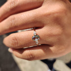 Cyan Blue Oval Rose Cut Ring with 2 Pear Side Stone