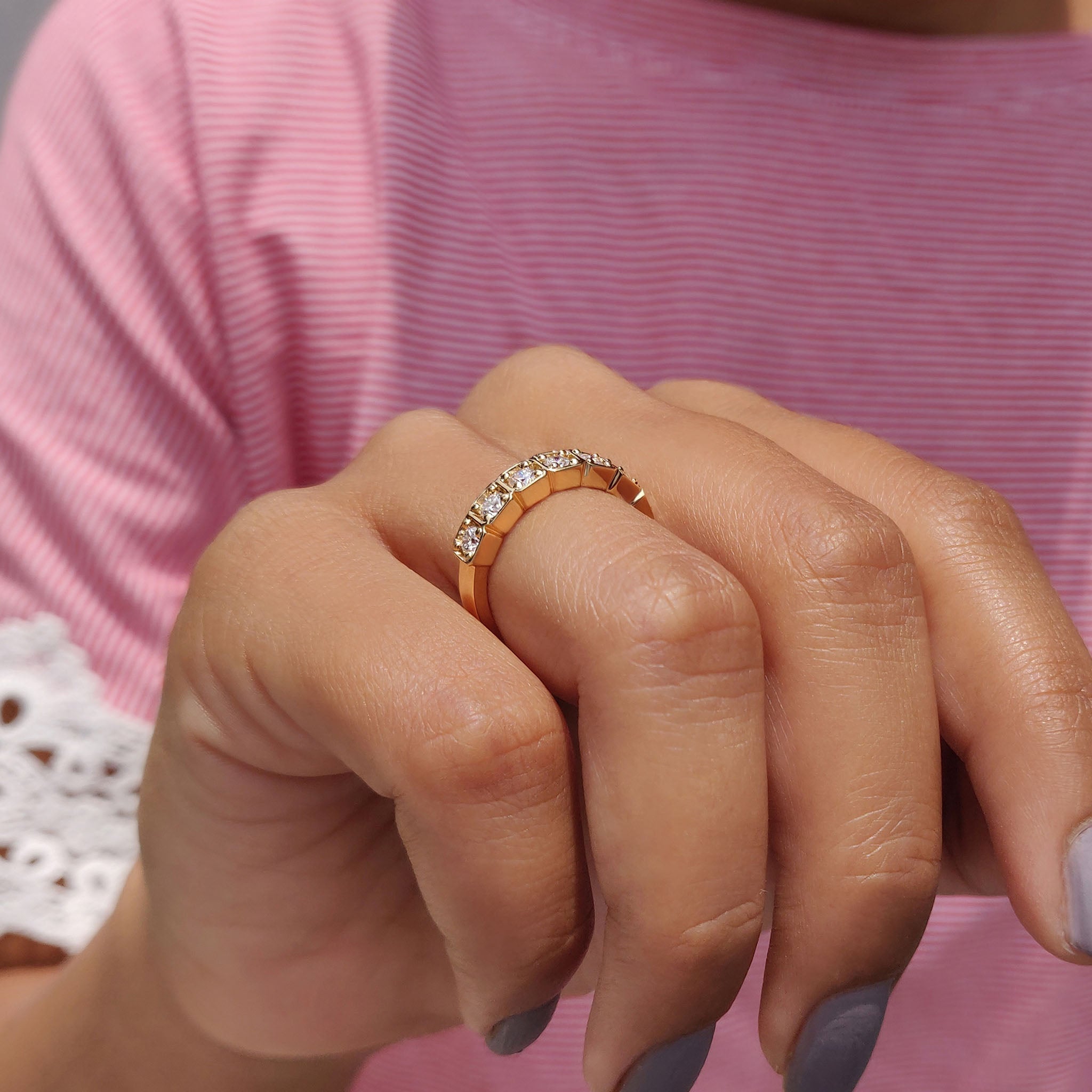 Half Eternity Band In Square Bezel Box Setting