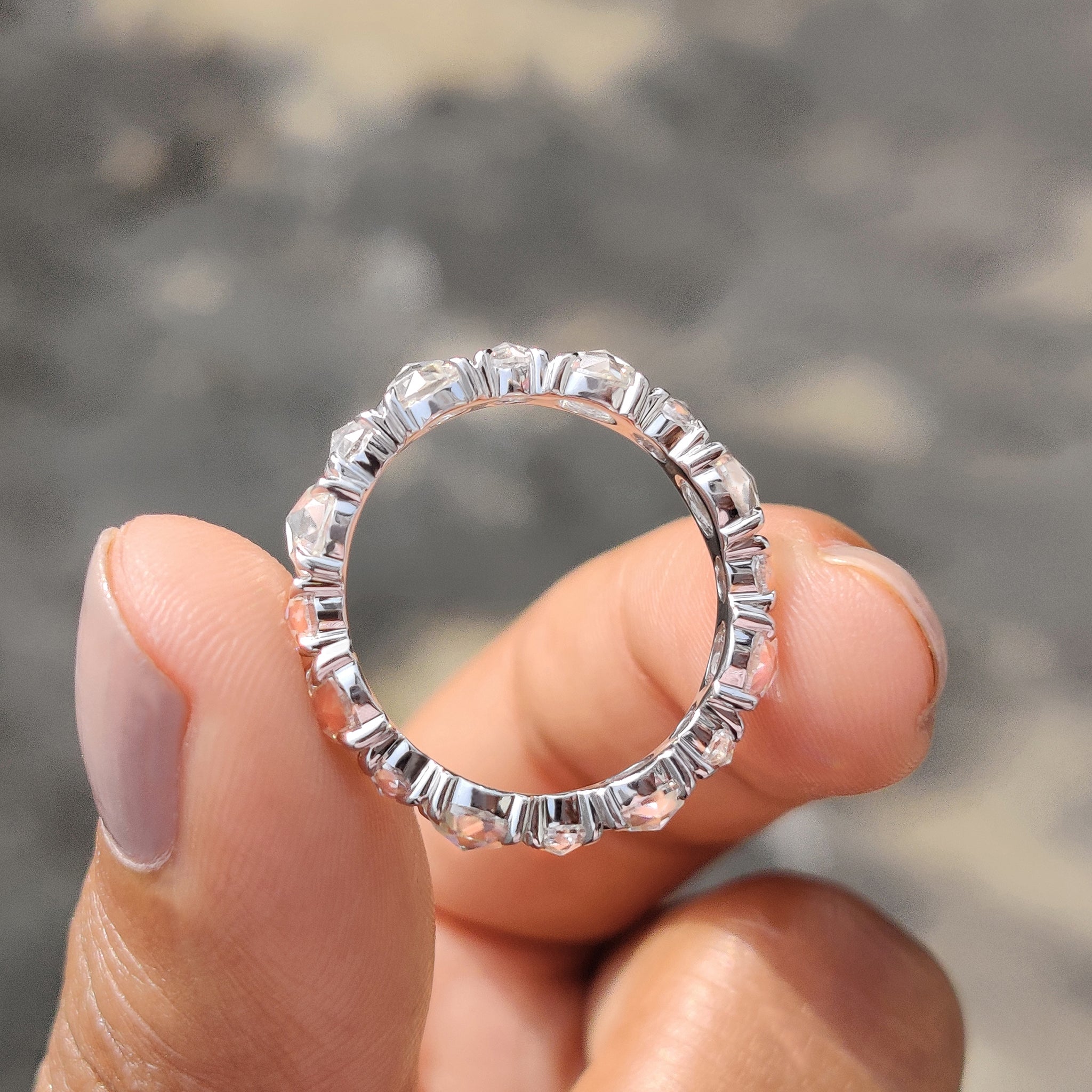 Round Rose Cut Eternity Band In Secure Claw Prong