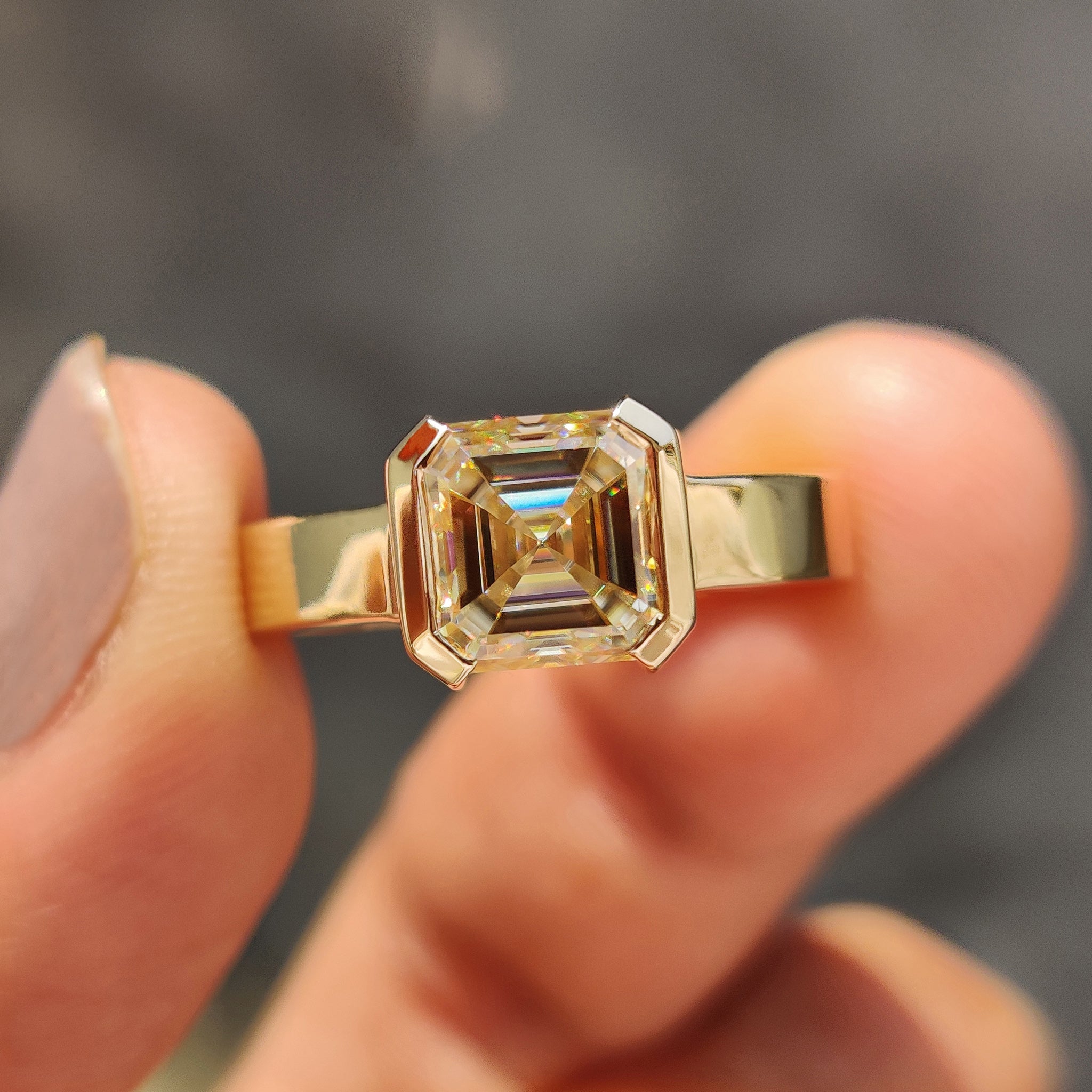 Asscher cut engagement ring in semi bezel setting Main image