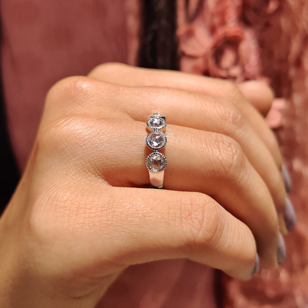 Round Rose Cut 5 Stone Wedding Band With Milgrain Set