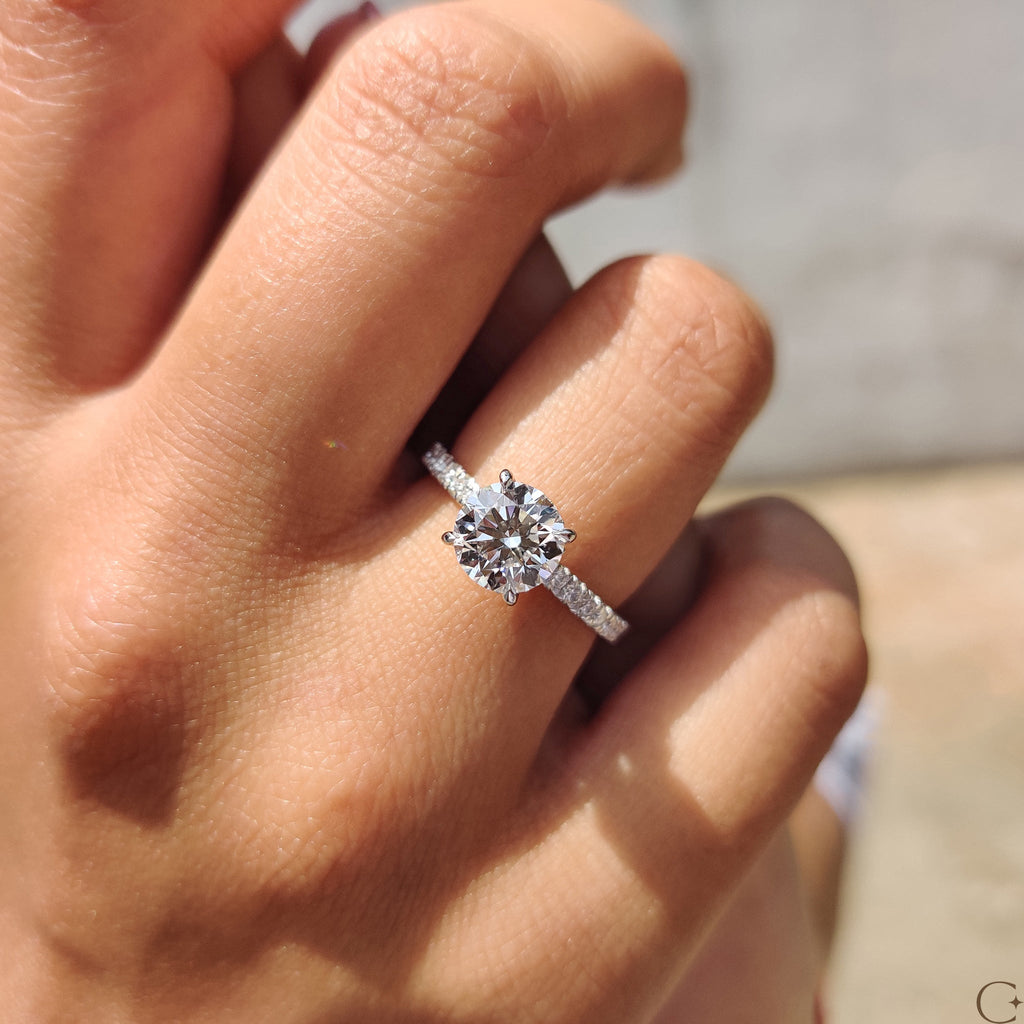 Round Cut Diamond Engagement Ring with Hidden Halo Design