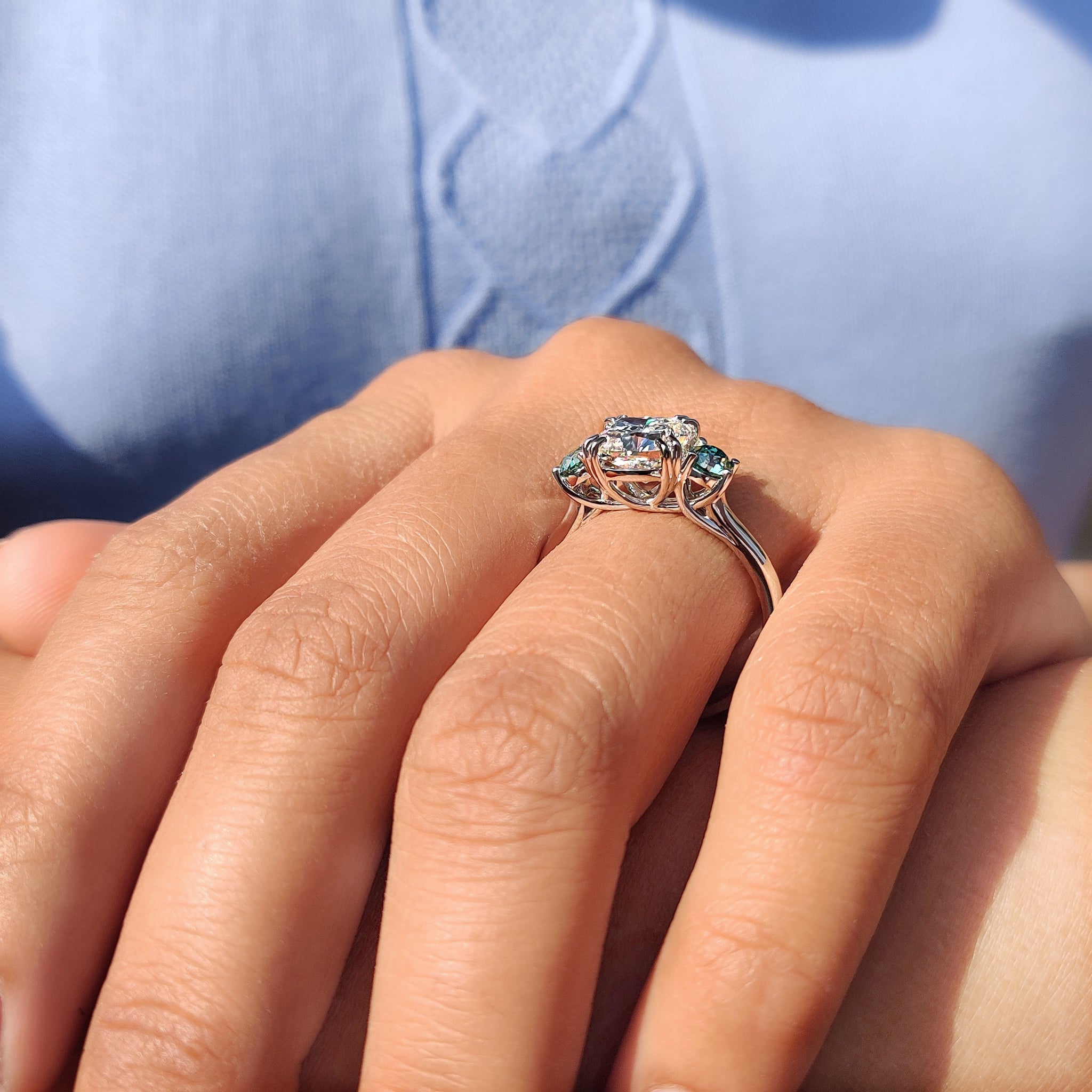 Cushion Cut Moissanite Ring Three Stone Ring