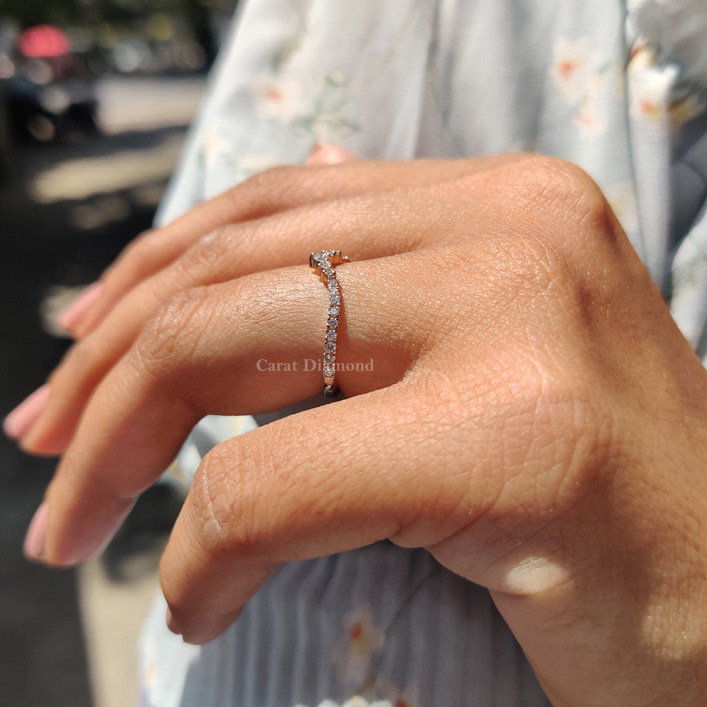Round Cut Chevron Diamond Wedding Band