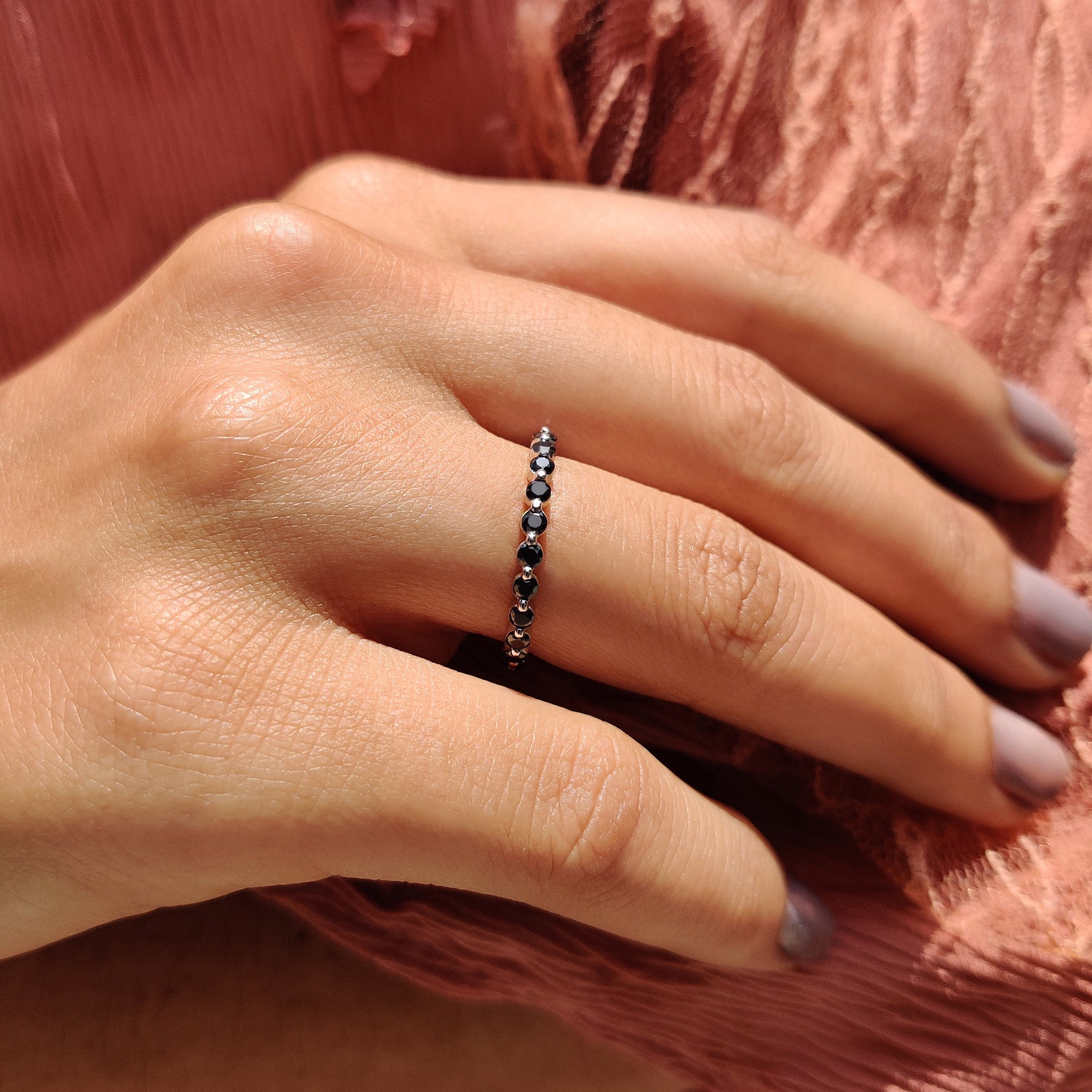 Full Eternity Black Stone Wedding Band