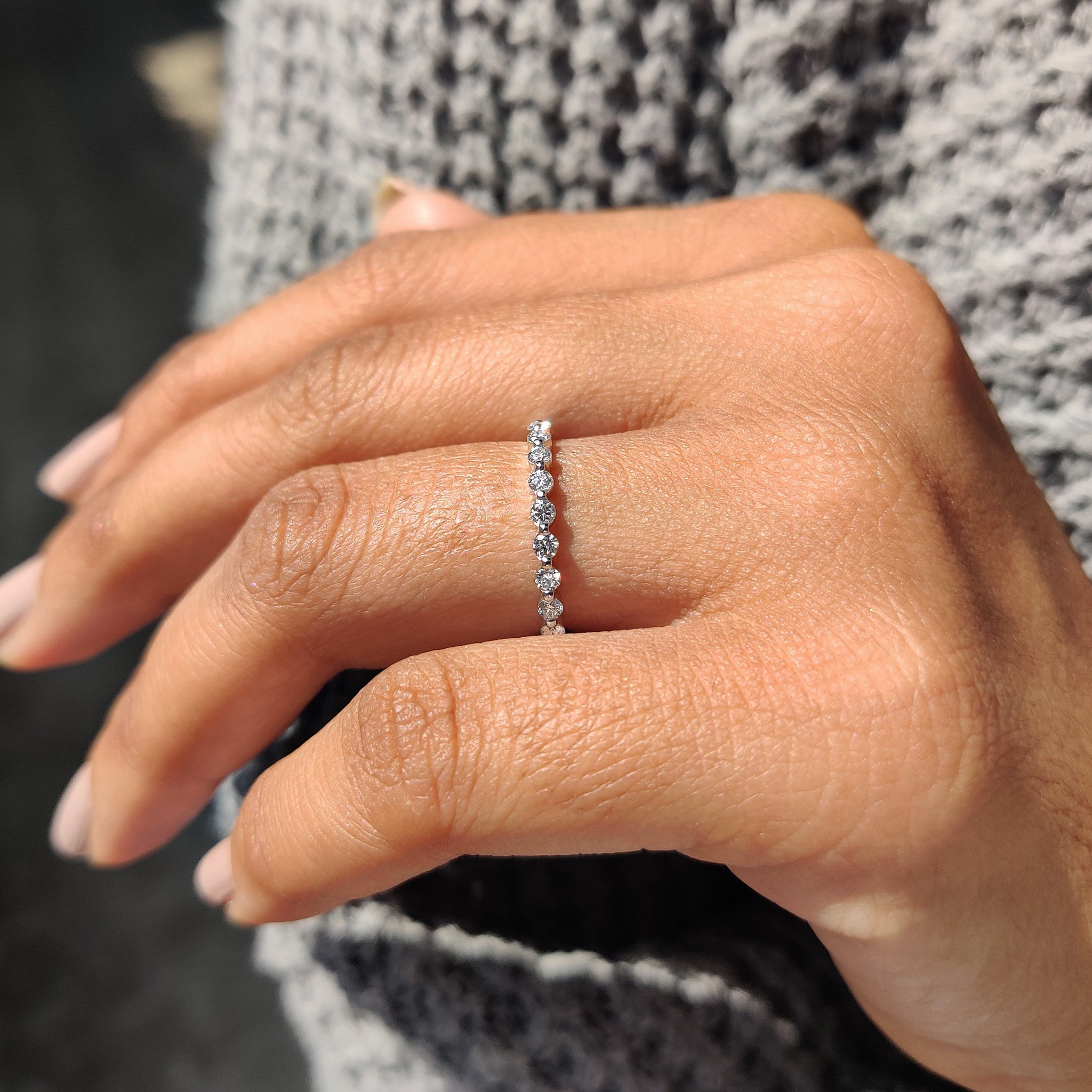 White Gold Wedding Band  - Round Diamond