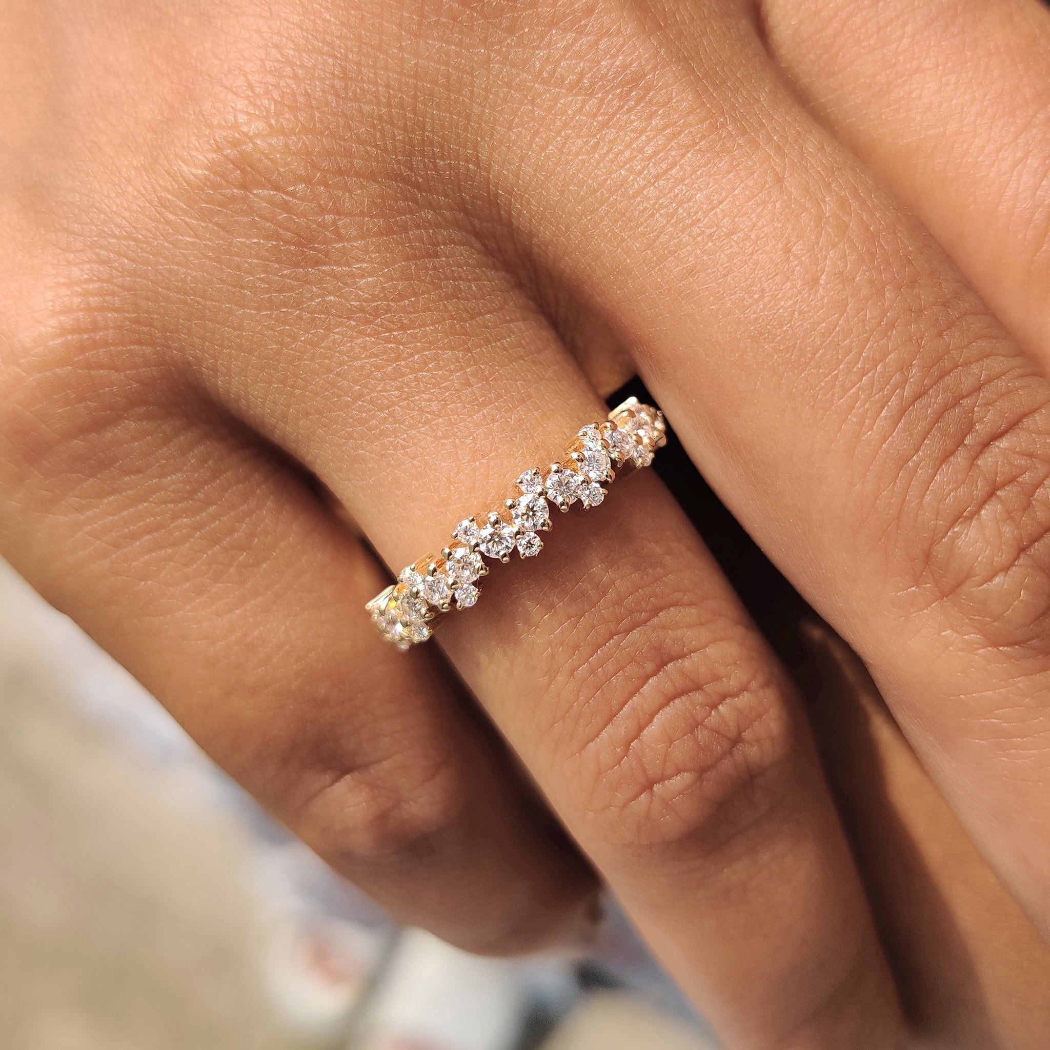 Round Cut Half Eternity Band In Zig Zag Setting