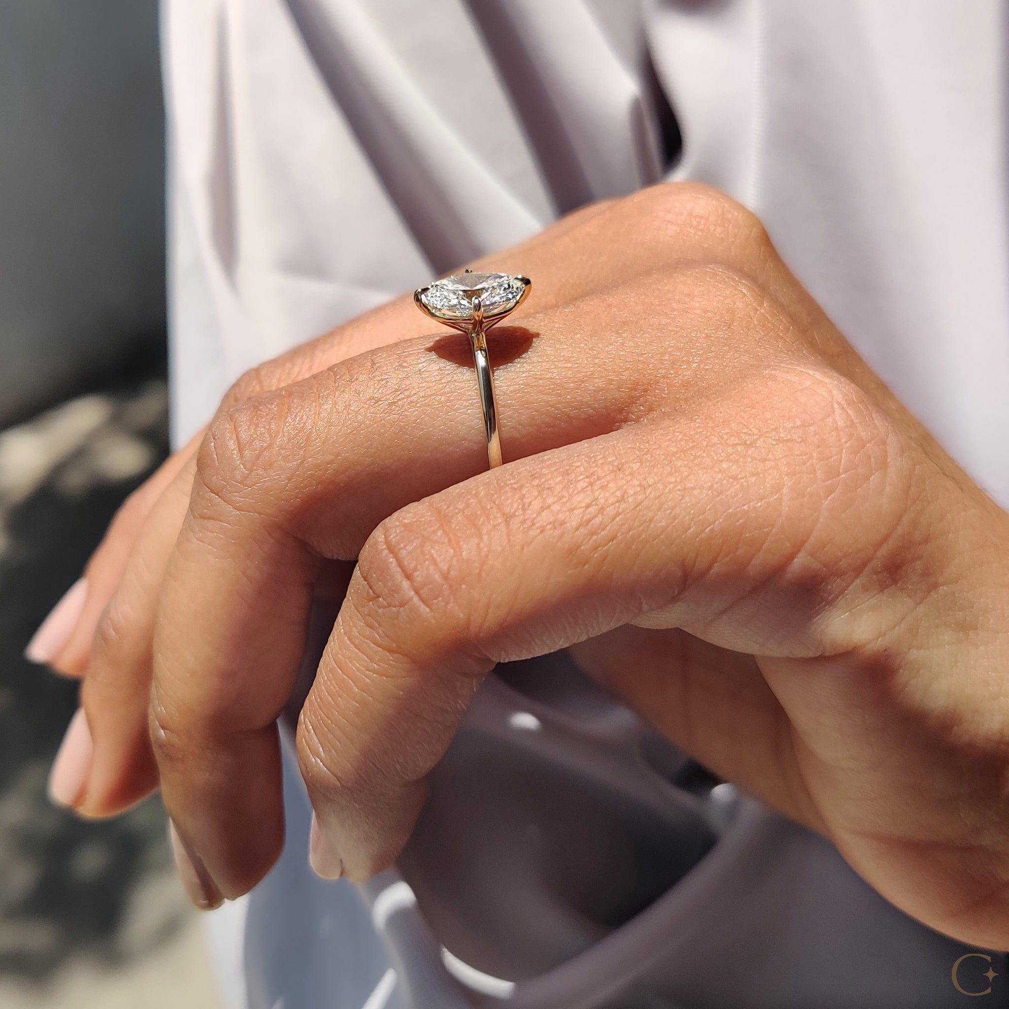 Oval Solitaire Diamond Ring With Compass Prong