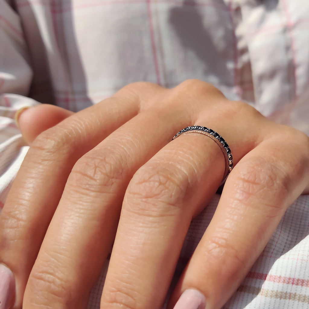Round Cut Half Eternity Black Stone Wedding Band