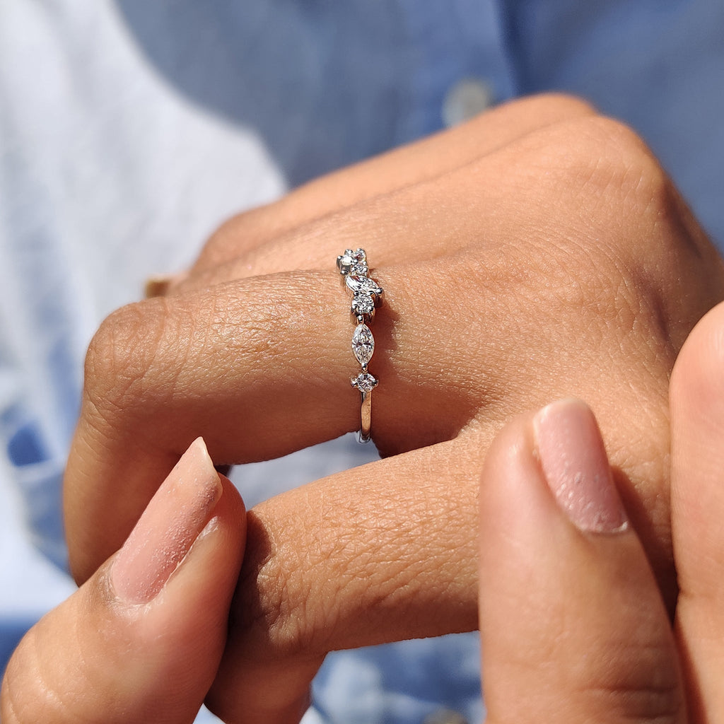 Multi Shape Moissanite Band In Half Eternity Style