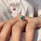 Green Moissanite Pear Ring With Pave Band